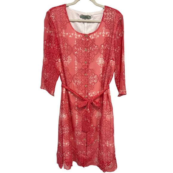 Nurture Dress Size Medium Floral Button Front Tie Waist Pink Boho Party Cocktail - Picture 1 of 7